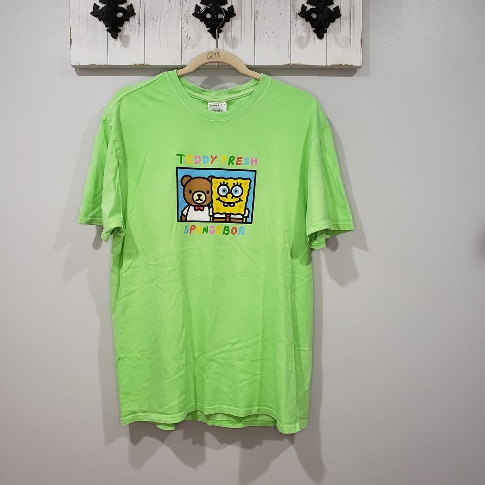 Teddy Fresh x SpongeBob SquarePants T Shirt Lime Green Graphic Tee Size L EUC